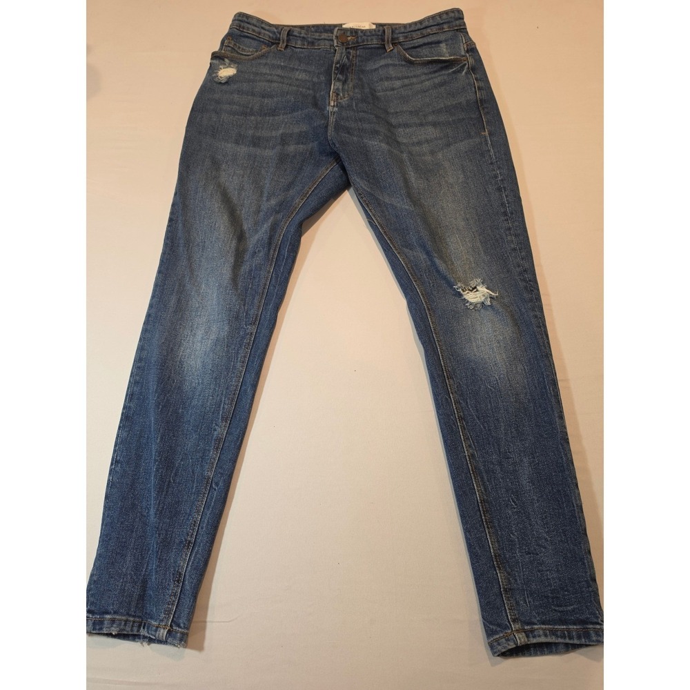 Pull&Bear Mens Carrot Fit Distressed Tapered Blue Denim Jeans Size 33x27